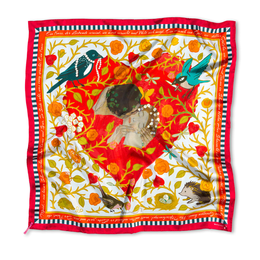 Carree Grand DORNRÖSCHEN, 100% Seide 90x90cm, Seidentwill 18m/m, handrollierter Saum, Perle am Rand
