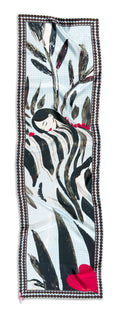 Foulard Schal SCHNEEWITTCHEN, 145x45cm, Seidentwill 18m/m, handrollierter Saum, Perle am Rand