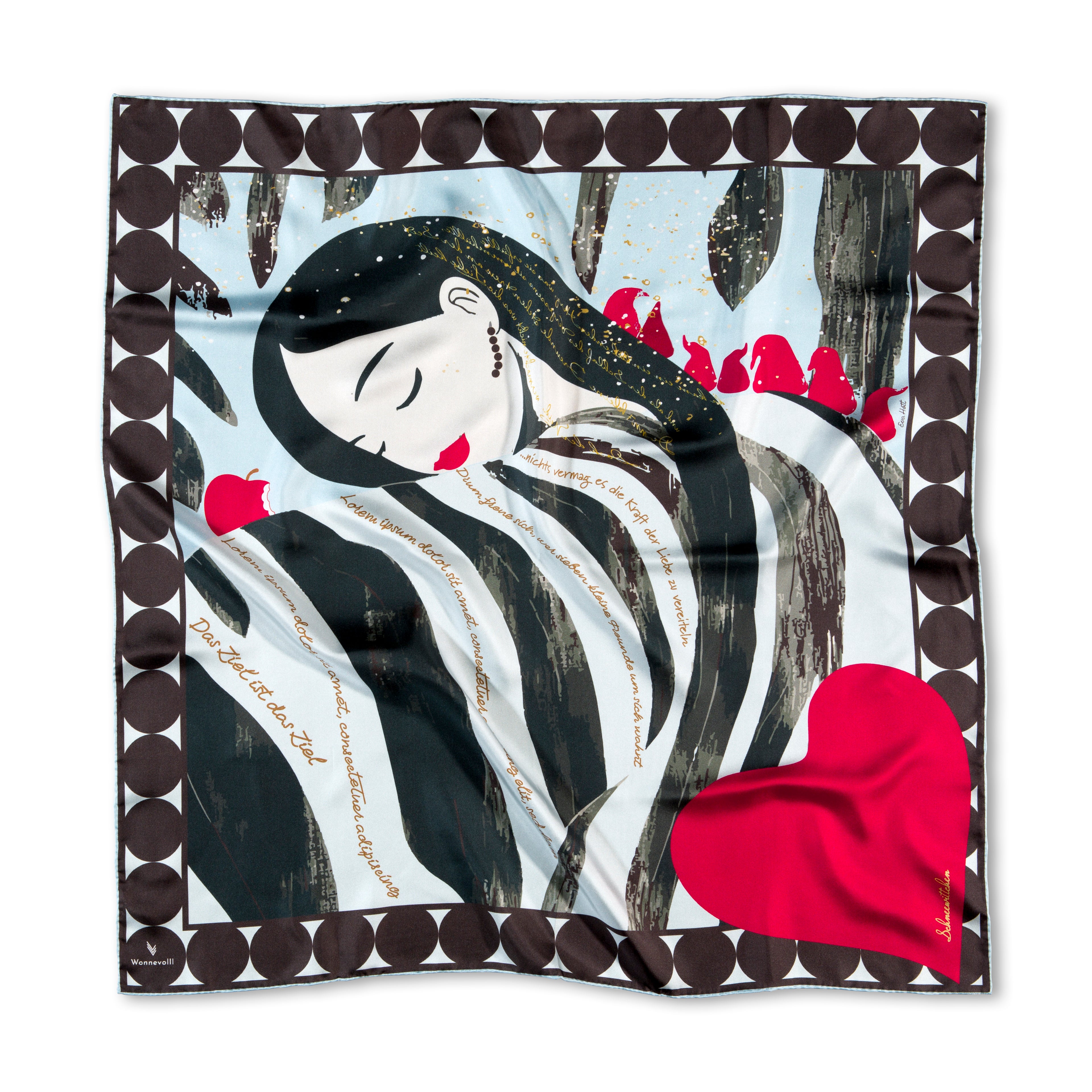 Carree Grand SCHNEEWITTCHEN, 90x90cm, Seidentwill 18m/m, handrollierter Saum, Perle am Rand
