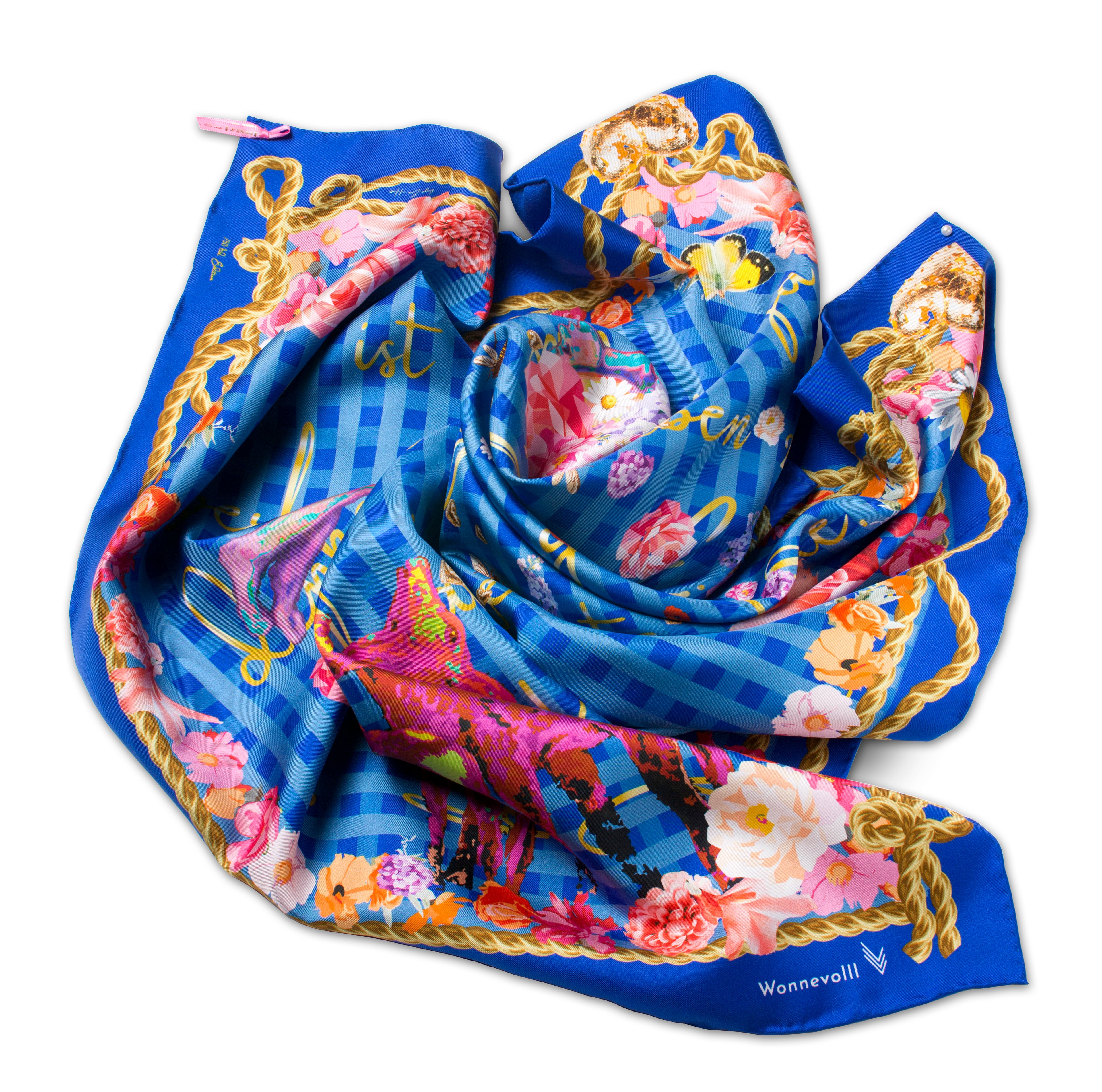 Carree Grand STERNTALER, 90x90cm, Seidentwill 18m/m, handrollierter Saum, Perle am Rand
